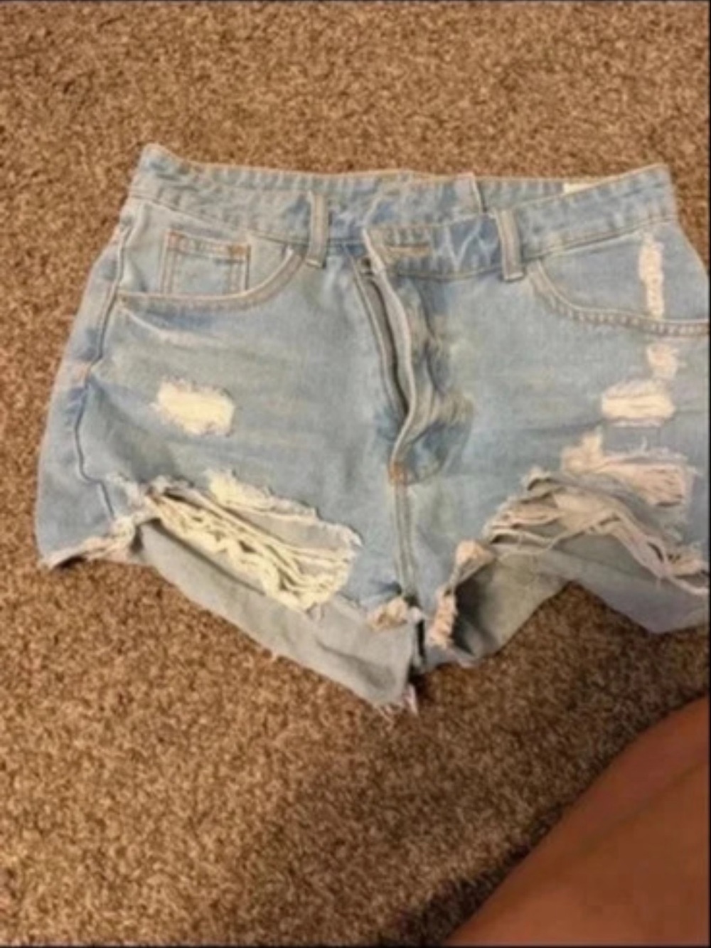 SHEIN Light Blue Distressed High Waist Denim Shorts